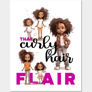 That curly hair flair for kids - black text Posters and Art